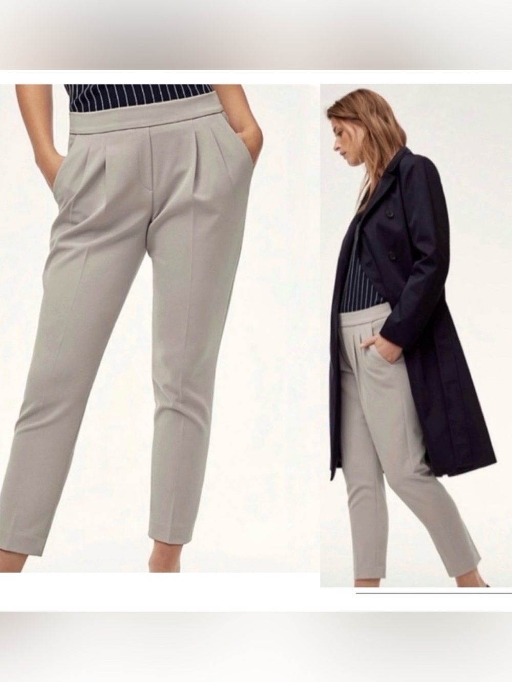 Aritzia Babaton gray cohen pants pockets pull-on tapered Sz 12 classy